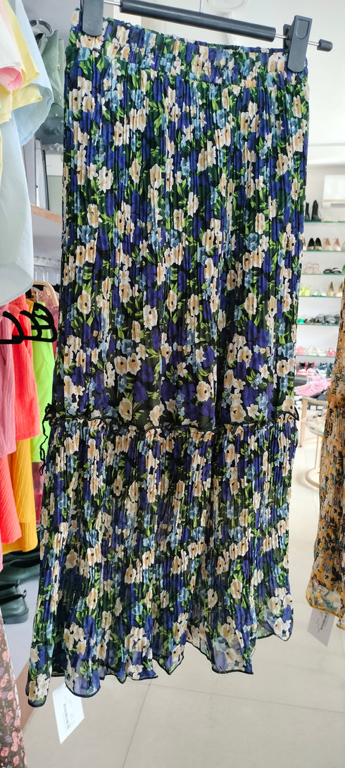 Chic Floral Printed Pleated Flounces Skirts